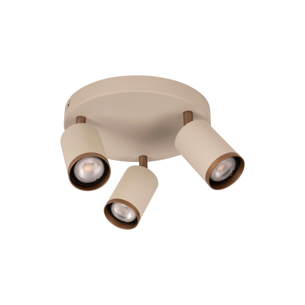Lucide PlafondspotRegina 3-lichts rond taupe met koffie bruin - 53914/13/41